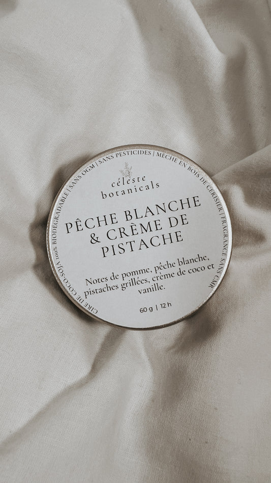 Bougie Parfumée Pêche Blanche & Crème de Pistache 60g