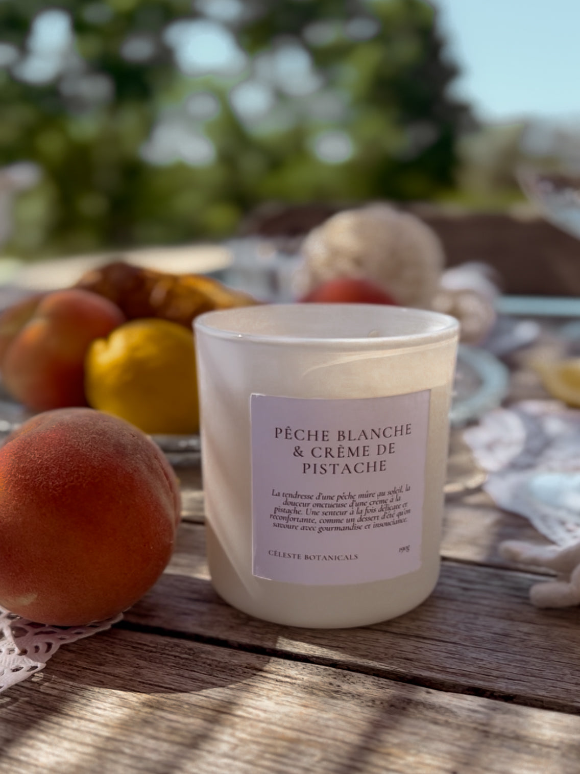 Bougie Parfumée Pêche Blanche & Crème de Pistache 190g