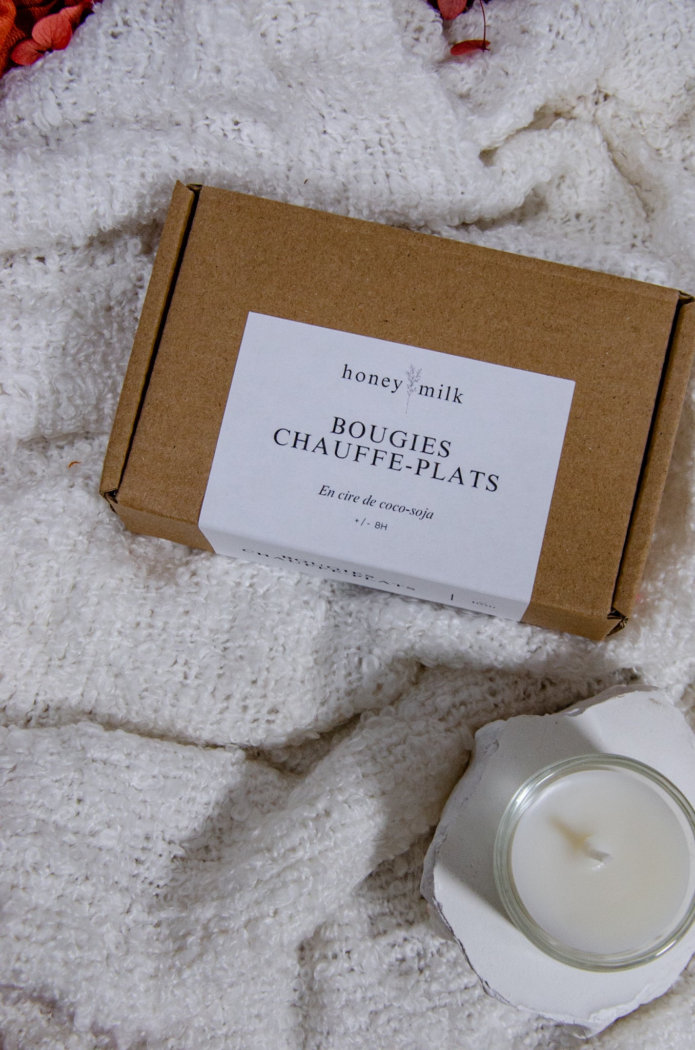 Bougies Chauffe - Plat éco - responsables en Cire de Coco - Soja - Honey Milk - Bougies Chauffe - Plat